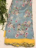 Sky blue Floral Printed Mangalgiri Saree with Scalloped Border