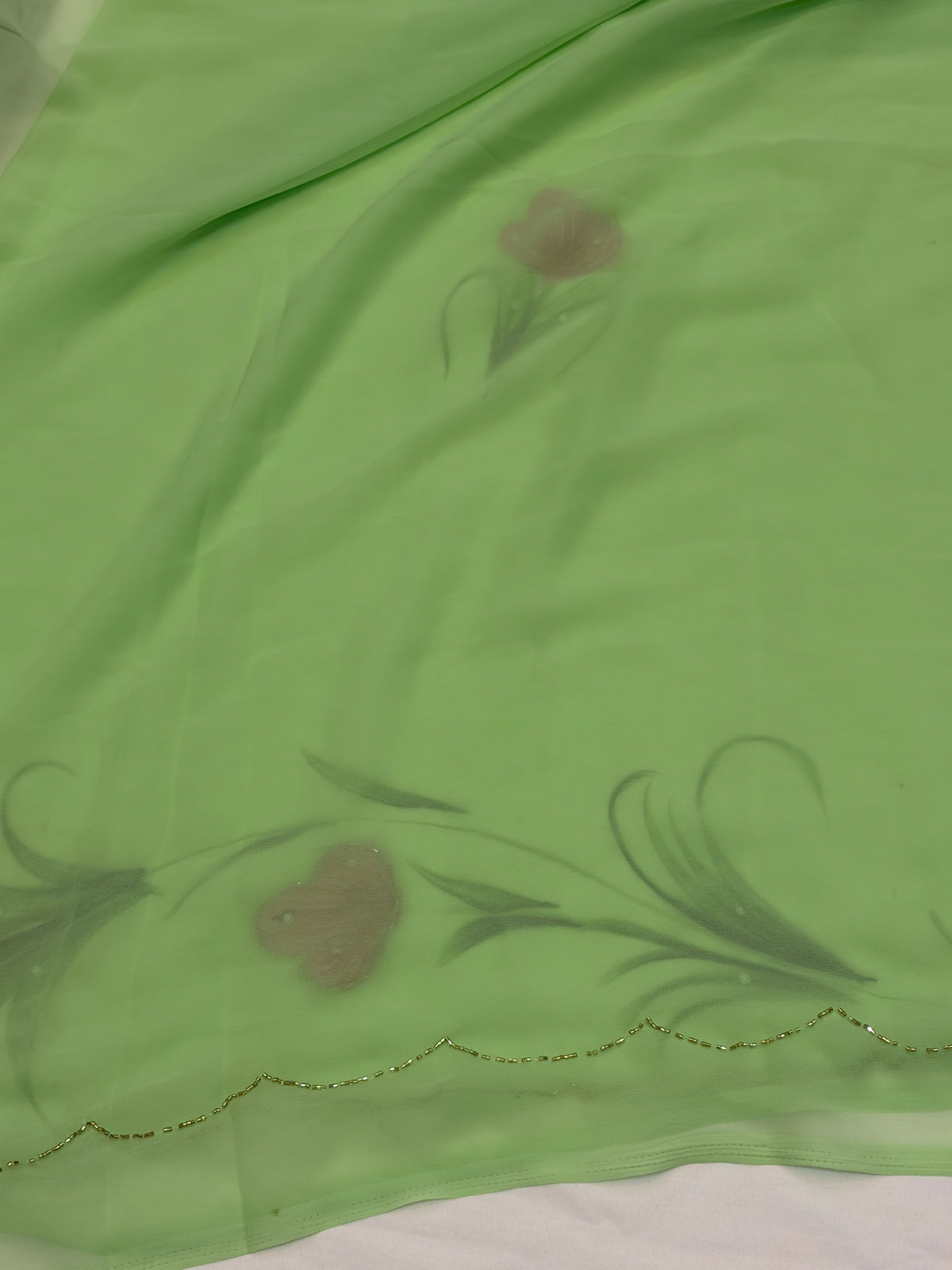 Pastel Green Hand-Painted Georget Saree
