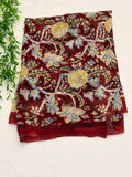 Maroon Floral Hand block Printed Saree