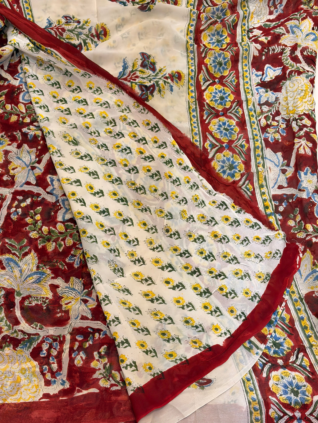 Maroon Floral Hand block Printed Saree