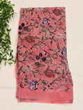 Light Pink Floral Hand block print Georgette Saree