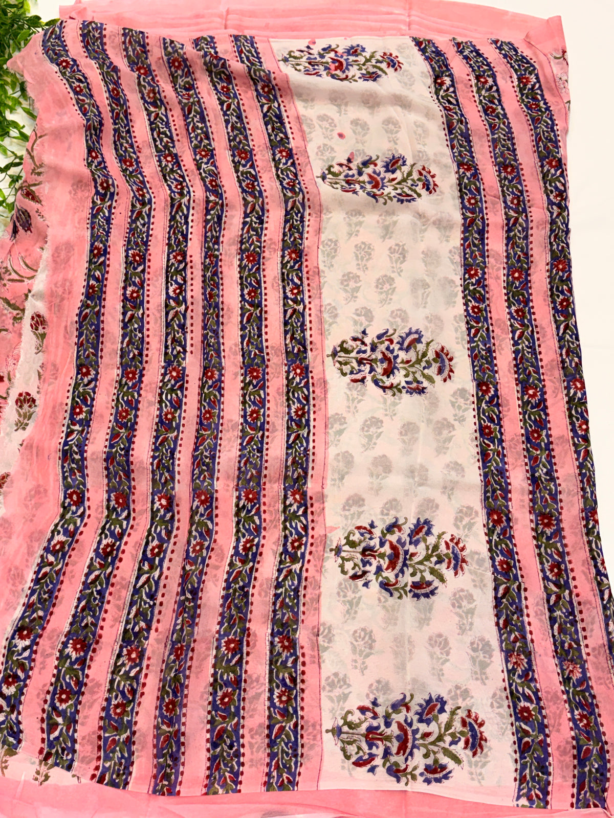 Light Pink Floral Hand block print Georgette Saree