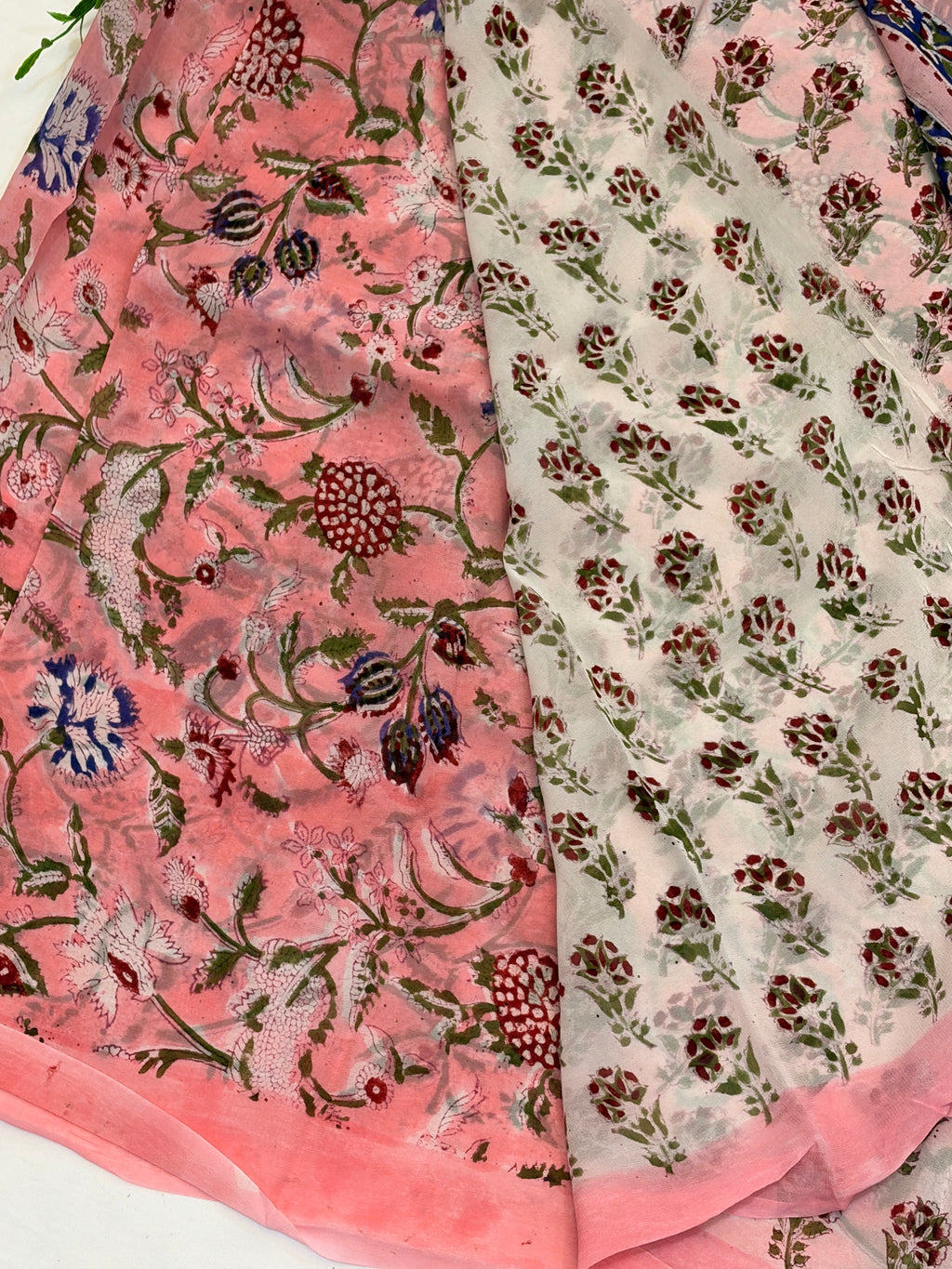 Light Pink Floral Hand block print Georgette Saree