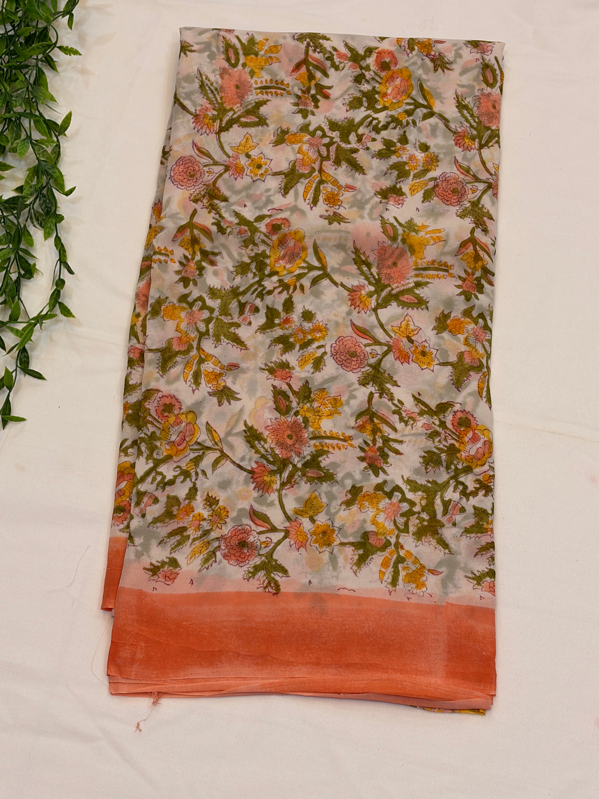 Peach Meadow Hand block Printed  Georgette Saree