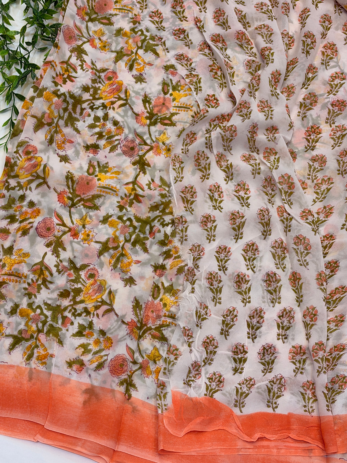 Peach Meadow Hand block Printed  Georgette Saree