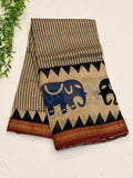 Black stripes with Royal Elephant motifs Maheshwari silk cotton Saree
