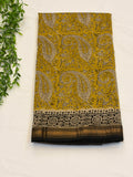 Mustard Yellow with black border Maheshwari silk cotton Saree