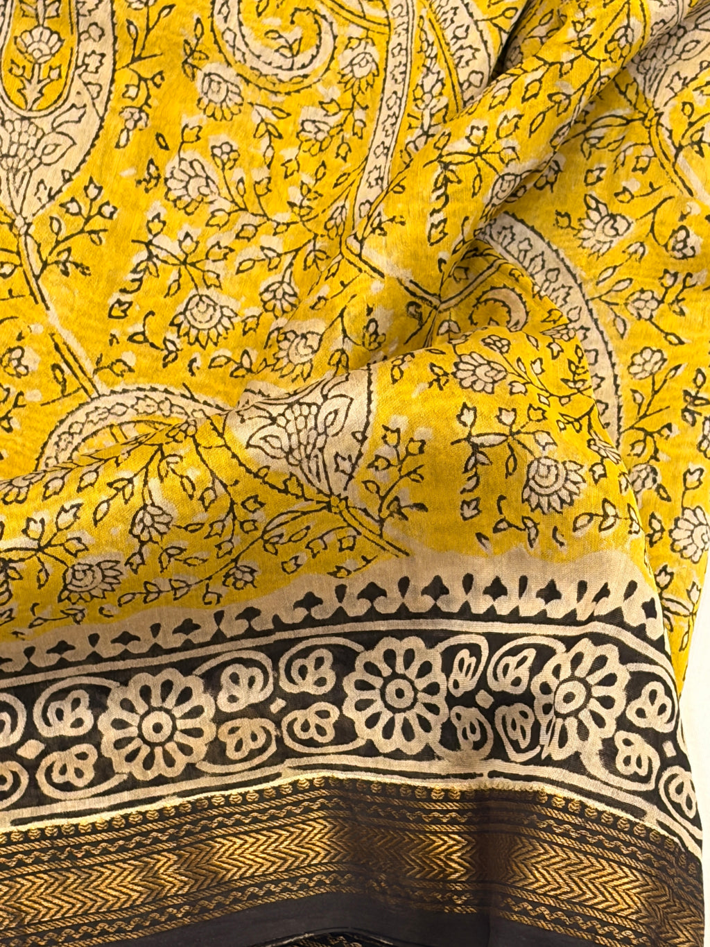 Mustard Yellow with black border Maheshwari silk cotton Saree