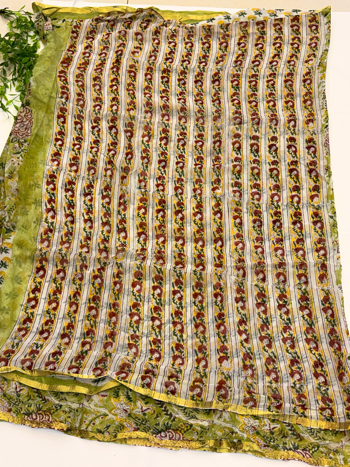 Olive Green Floral double diamond chiffon Saree