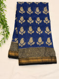 Royal Blue with black checks border Maheshwari silk cotton Saree
