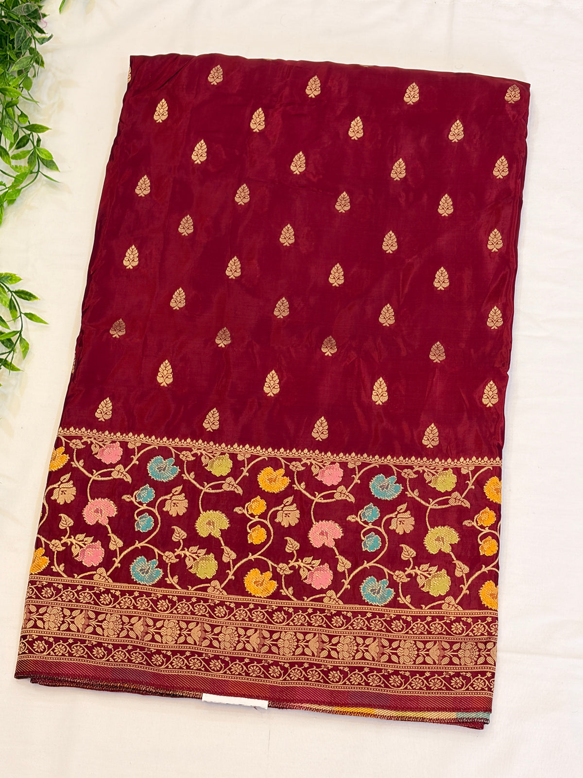 Maroon Floral Zari Weaving Saree
