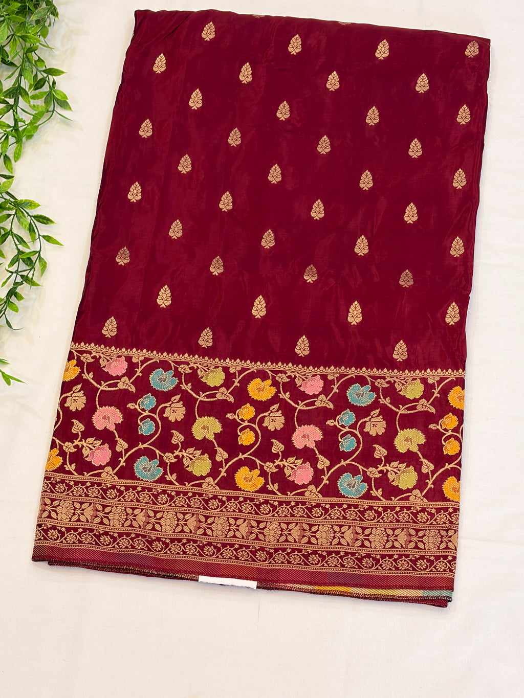 Maroon Floral Zari Weaving Saree