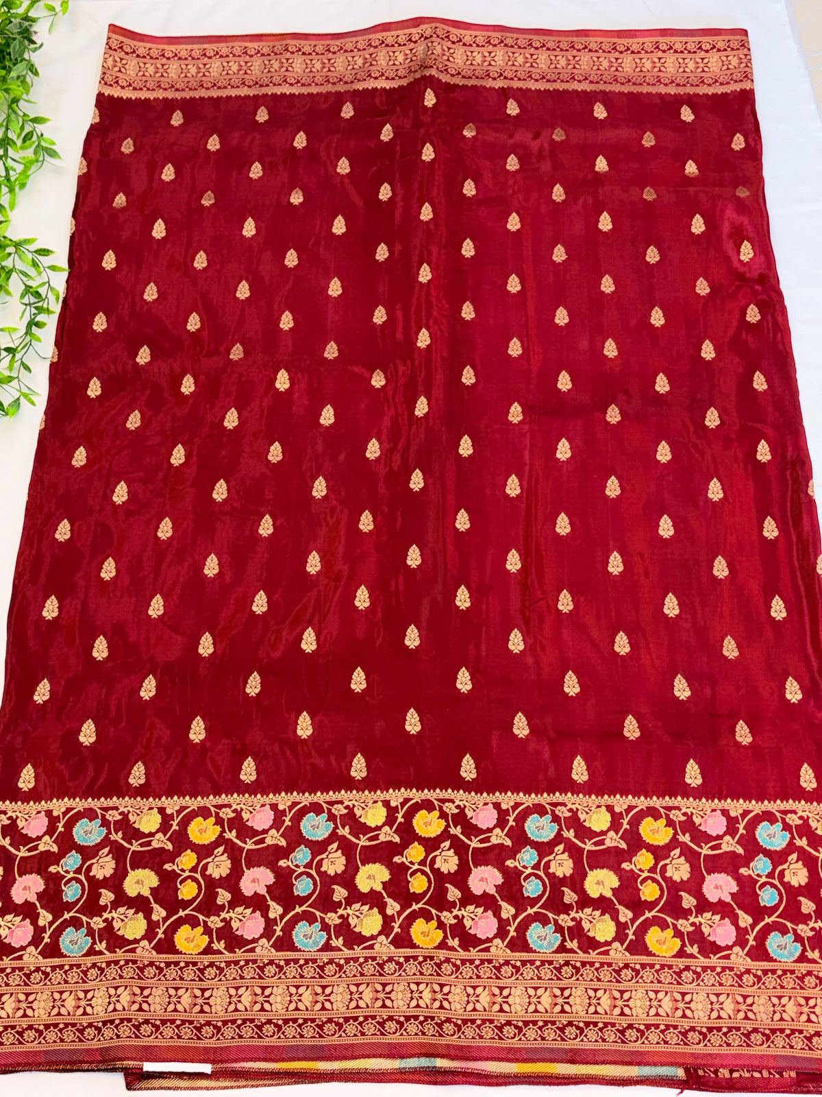Maroon Floral Zari Weaving Saree
