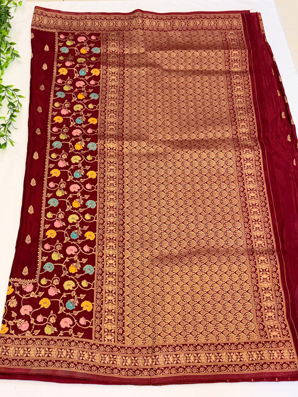 Maroon Floral Zari Weaving Saree