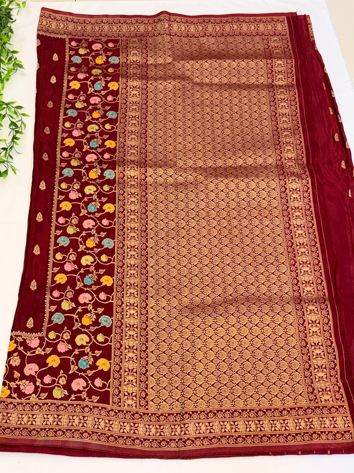 Maroon Floral Zari Weaving Saree