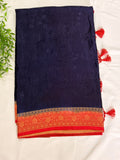 Navy Blue with Red border Dola silk saree