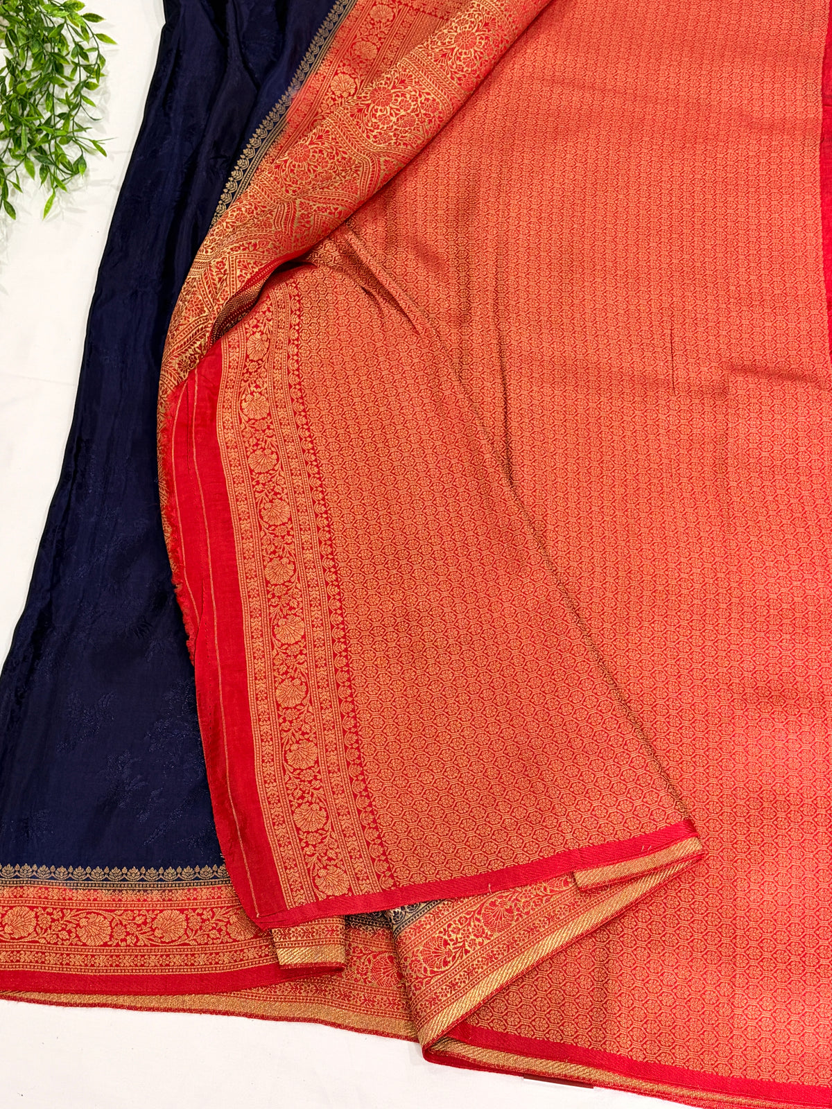 Navy Blue with Red border Dola silk saree