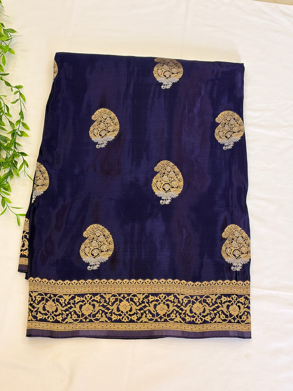 Royal Navy Blue mango silk Saree with Gold Paisley Weaving