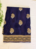 Royal Navy Blue mango silk Saree with Gold Paisley Weaving