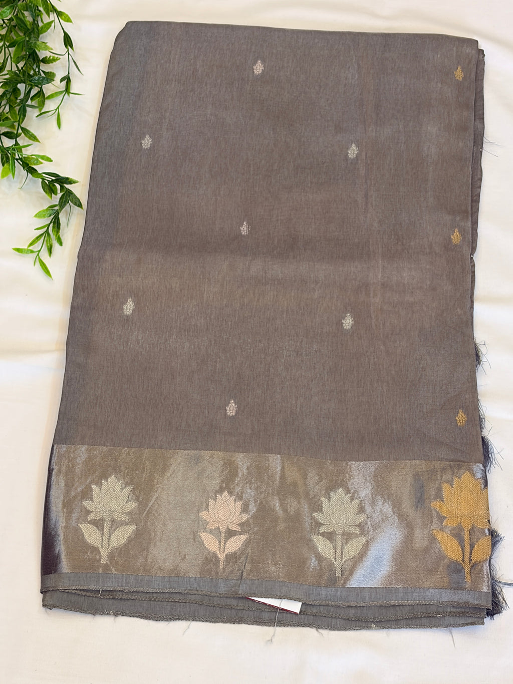 Grey Saree with satin border