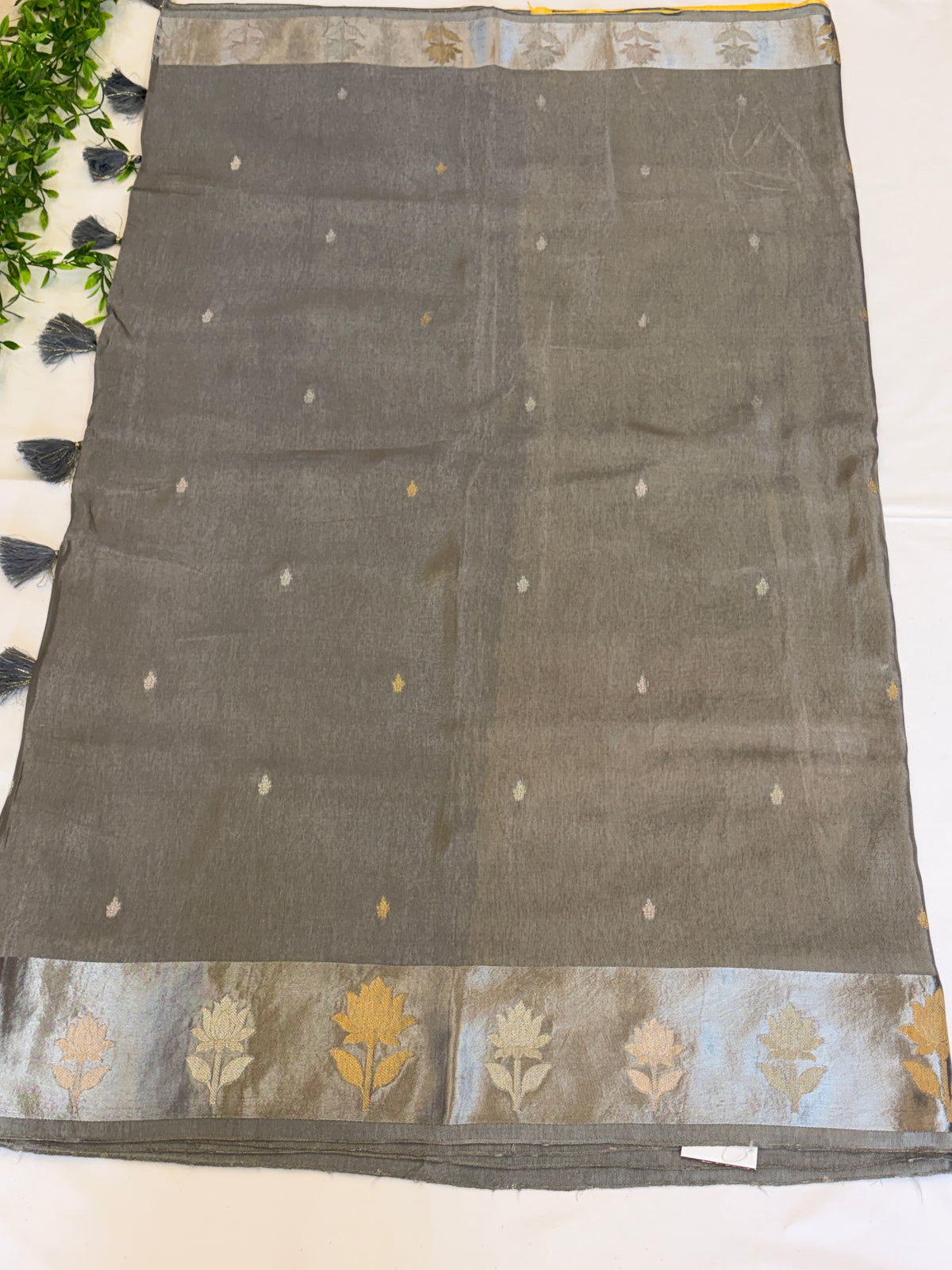 Grey Saree with satin border