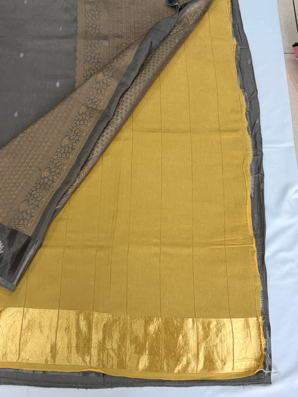 Grey Saree with satin border