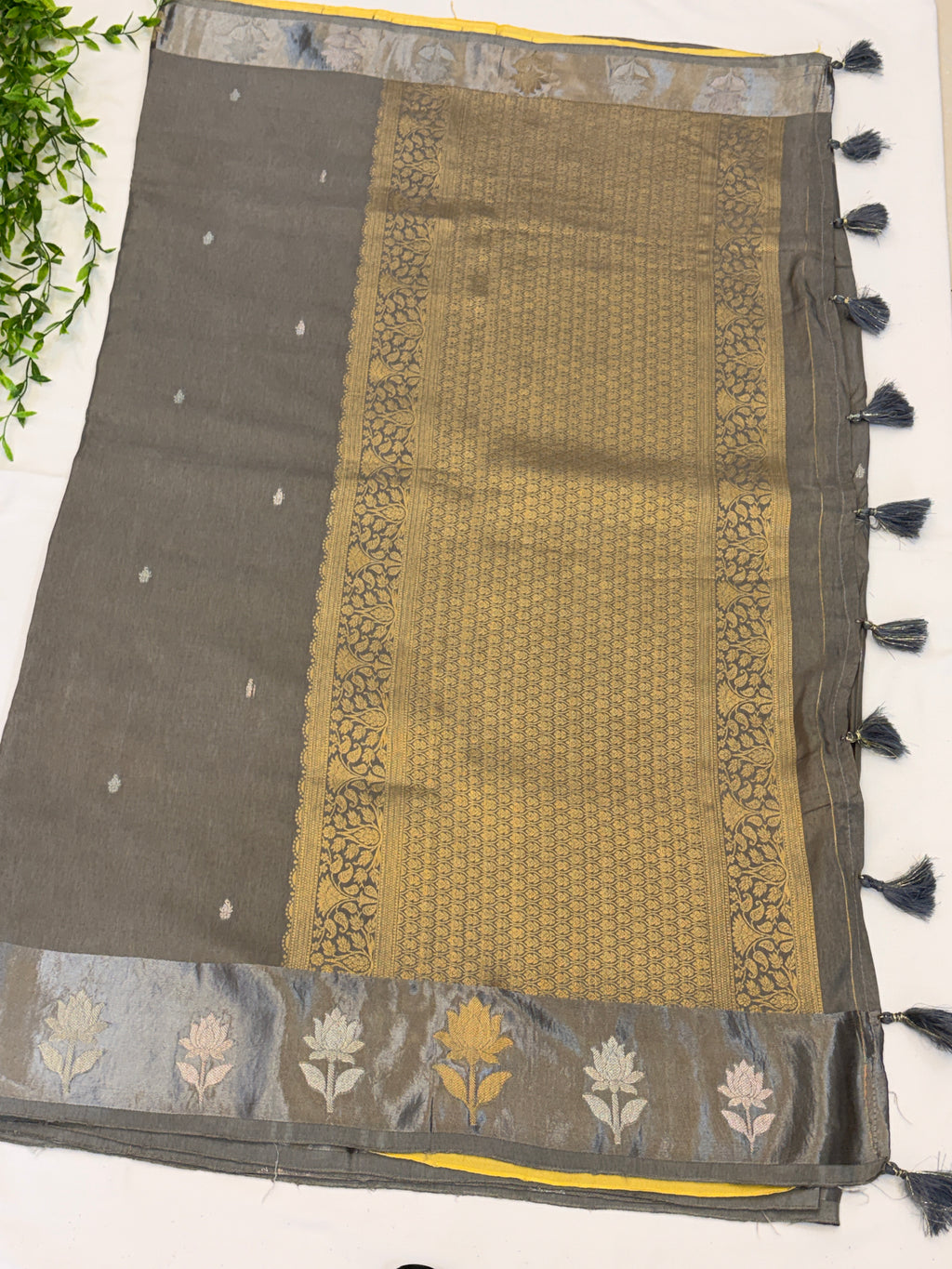 Grey Saree with satin border