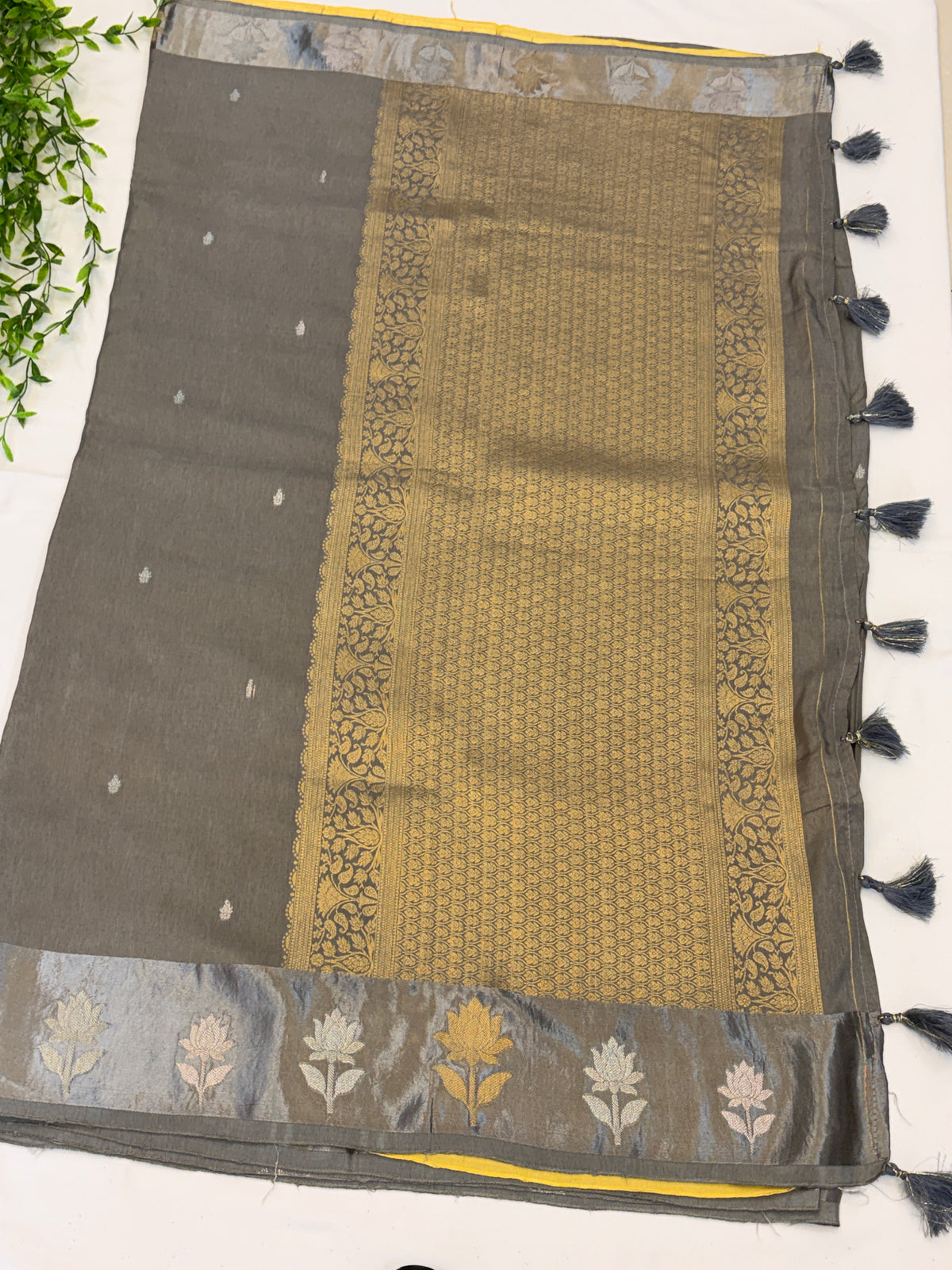 Grey Saree with satin border