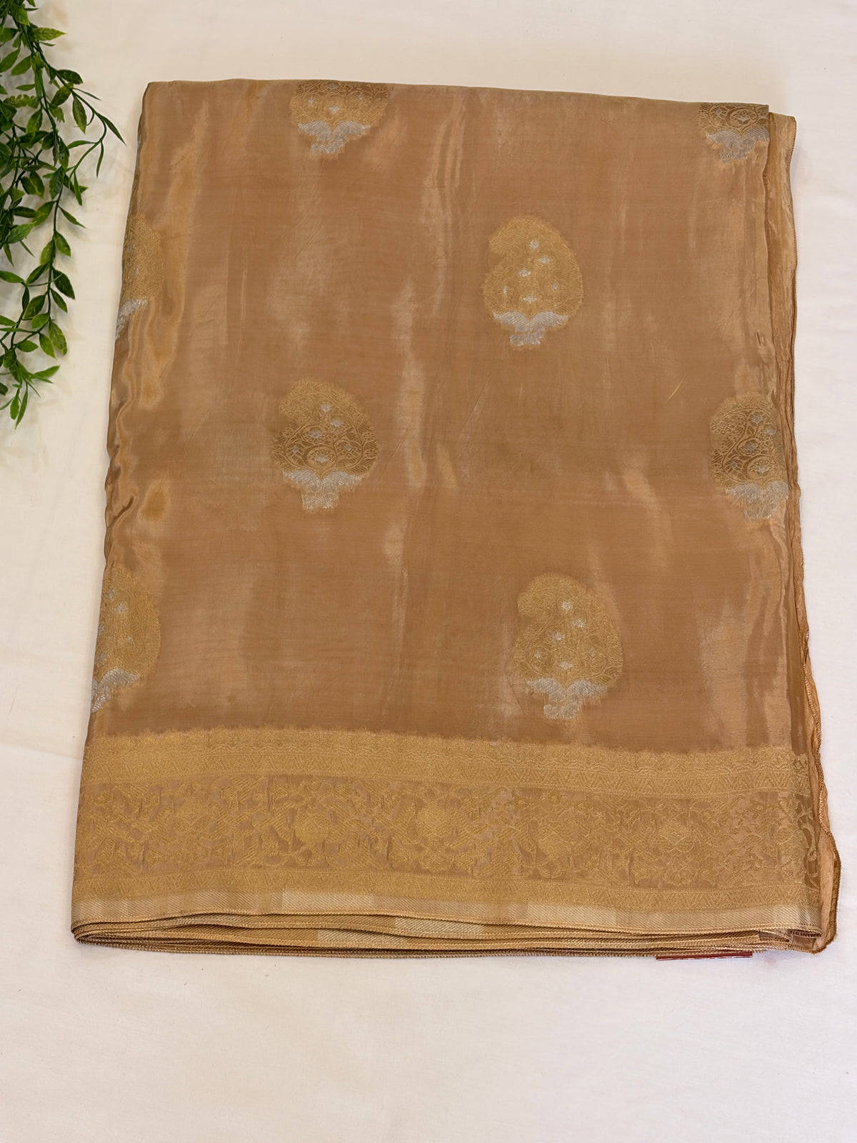 Gold mango silk Saree with Gold Paisley Weaving