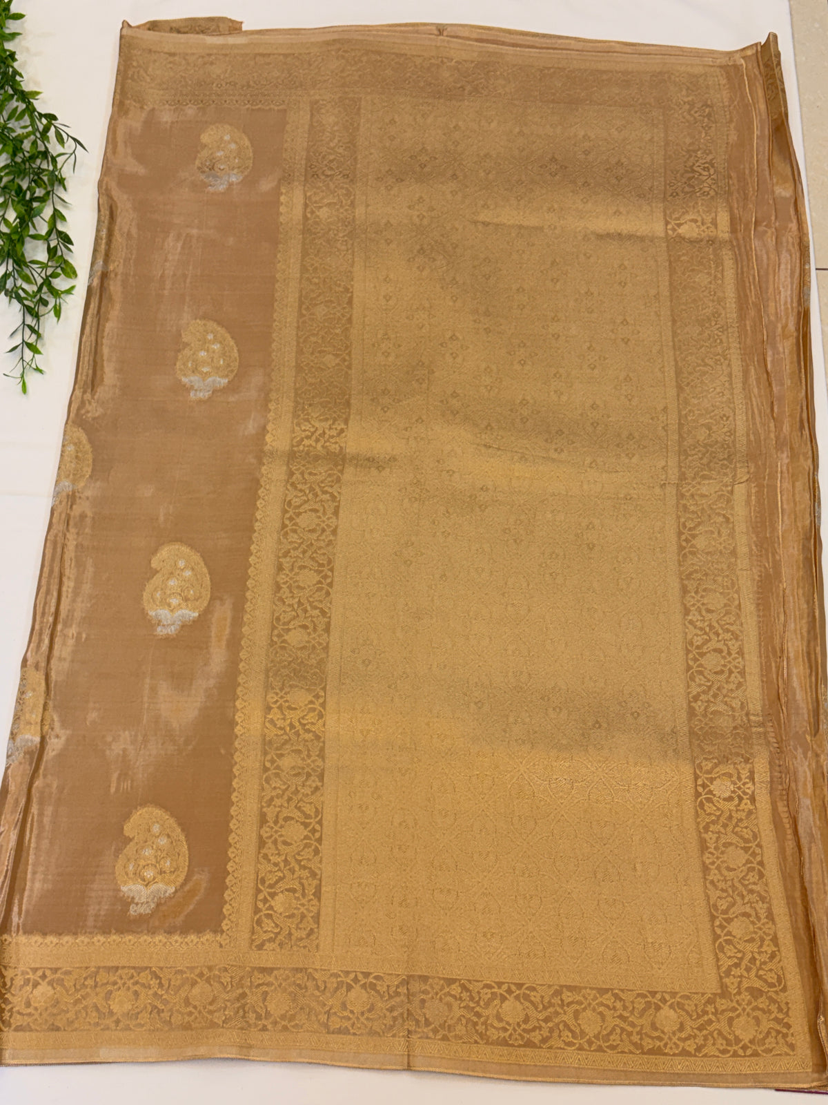 Gold mango silk Saree with Gold Paisley Weaving