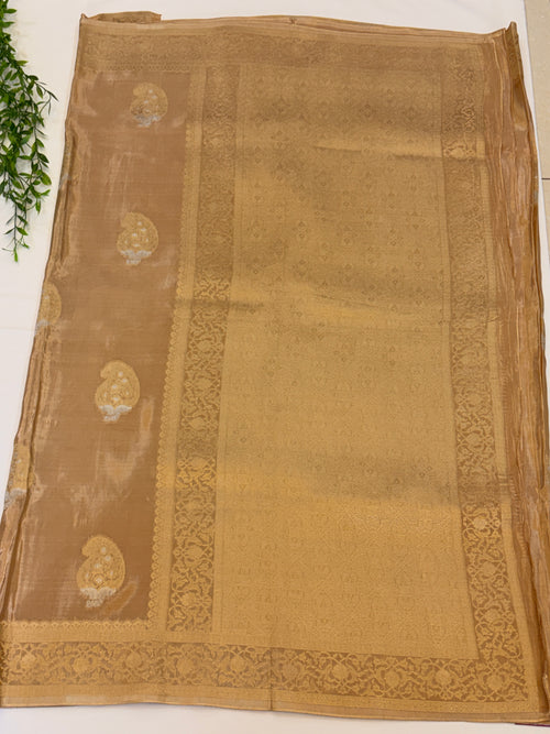 Gold mango silk Saree with Gold Paisley Weaving