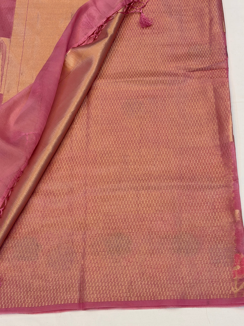 Dusty Rose Floral Check paper silk Saree