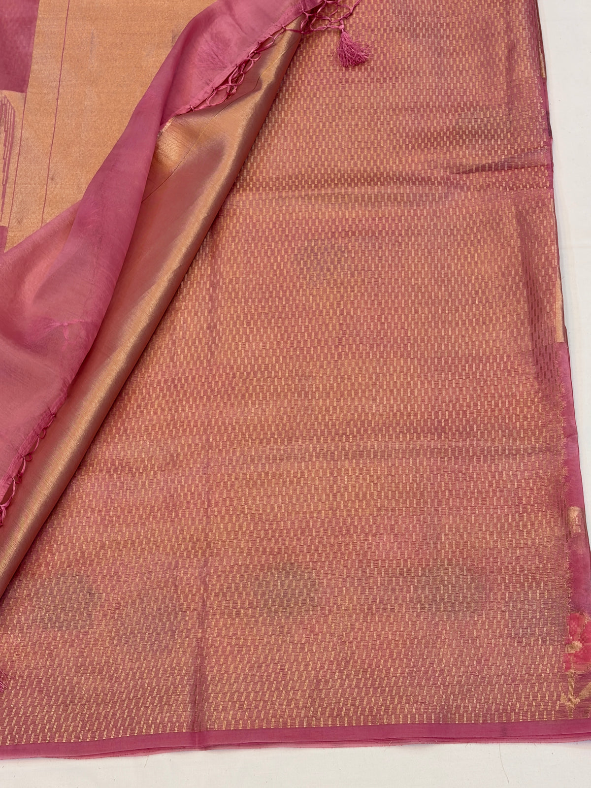 Dusty Rose Floral Check paper silk Saree