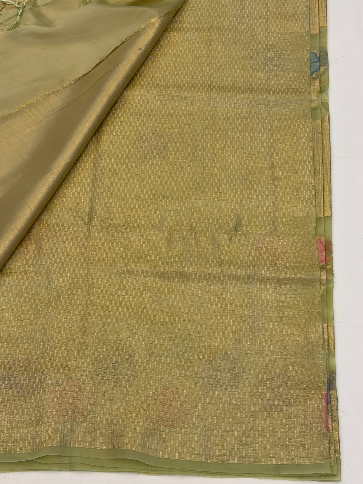 Sage Green Floral Check paper silk Saree