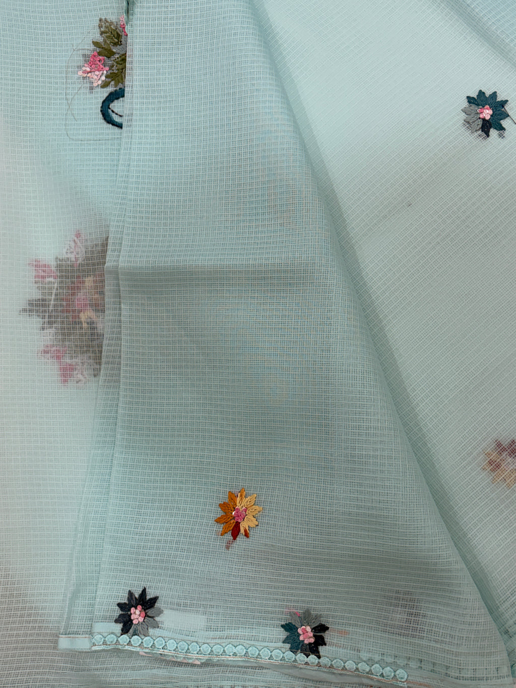 Sky Blue Kota Embroidered Peacock Designer Saree