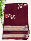 Wine Kota Saree with Zari Gap Border