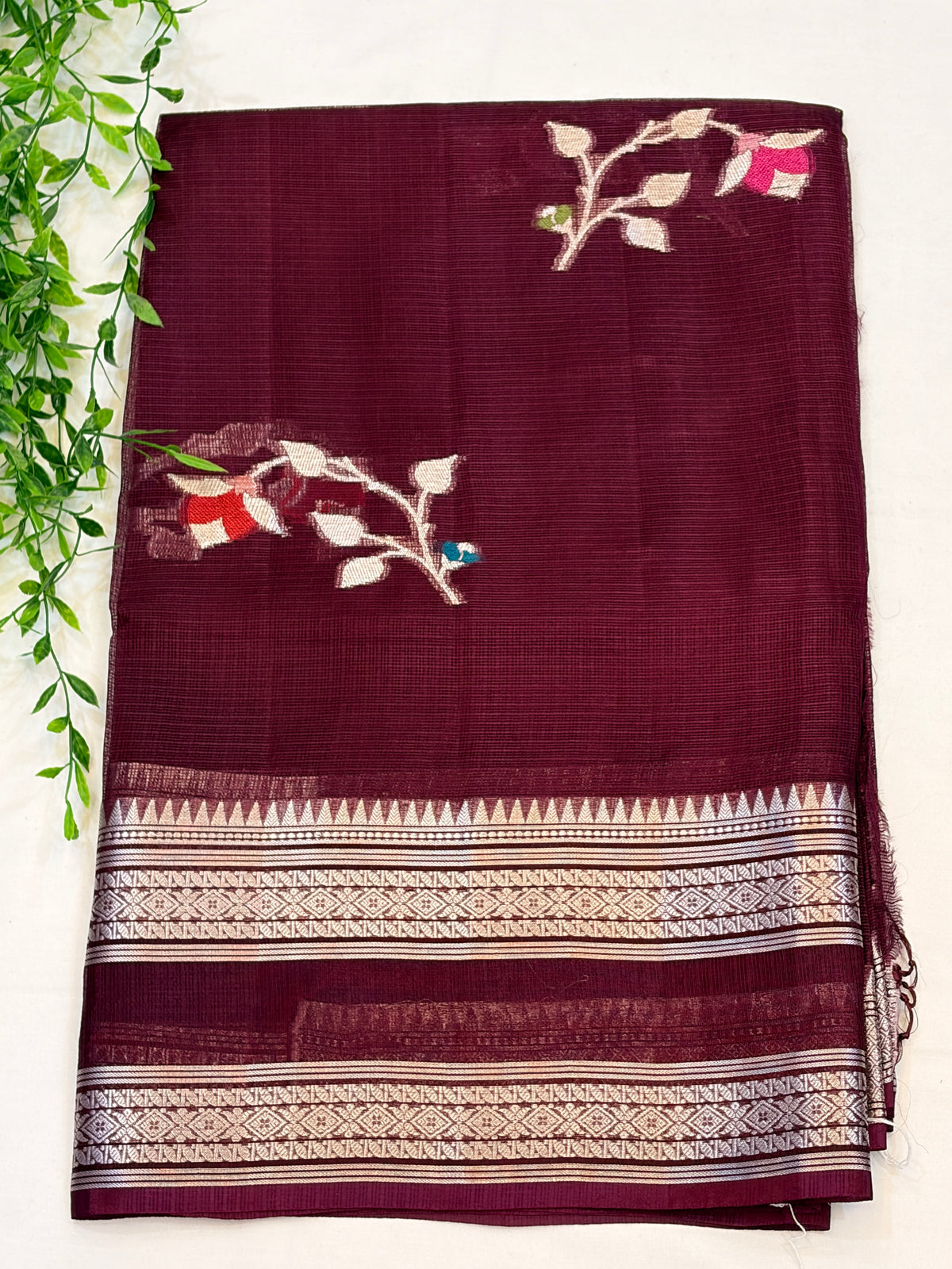 Wine Kota Saree with Zari Gap Border