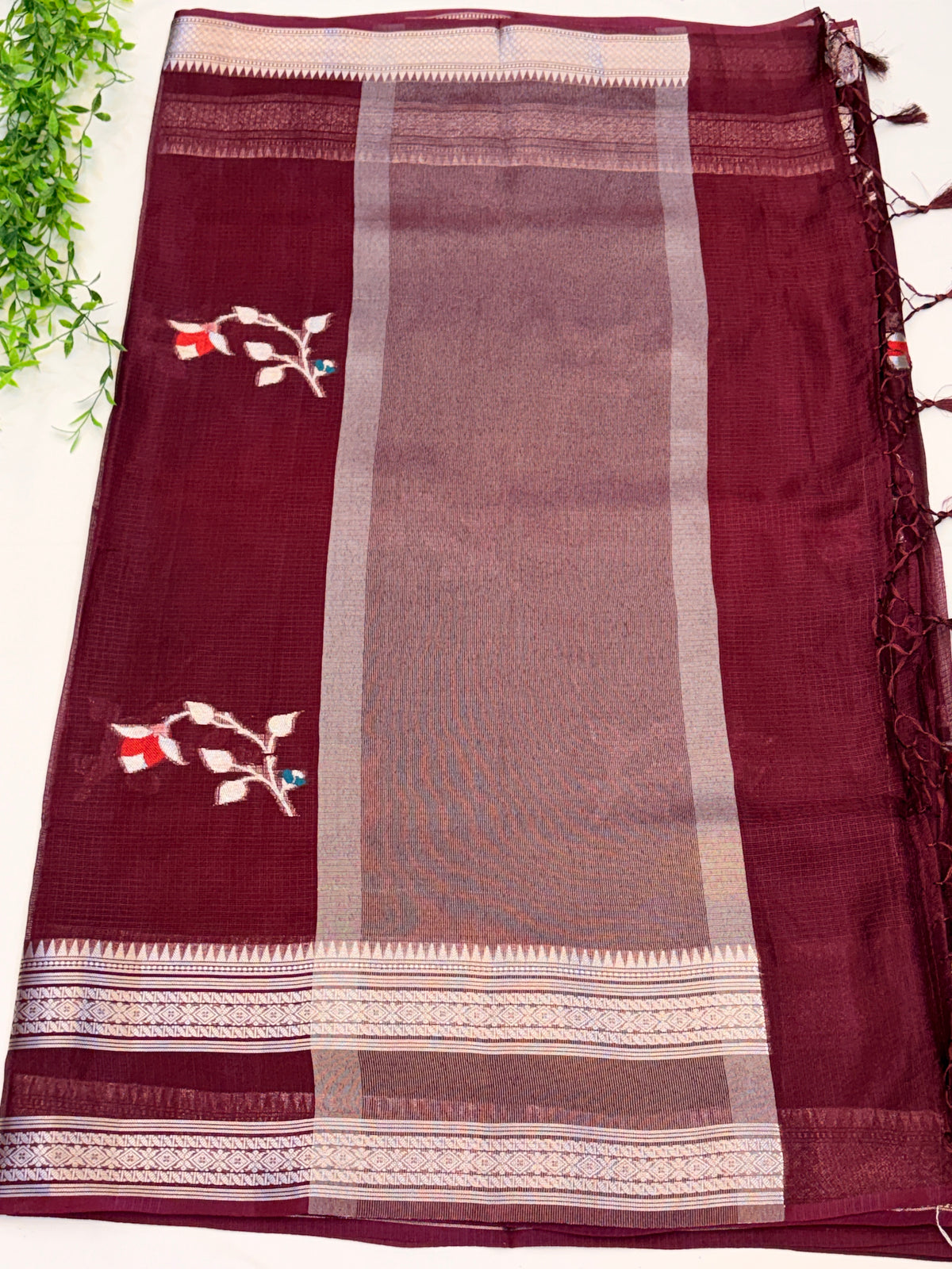 Wine Kota Saree with Zari Gap Border