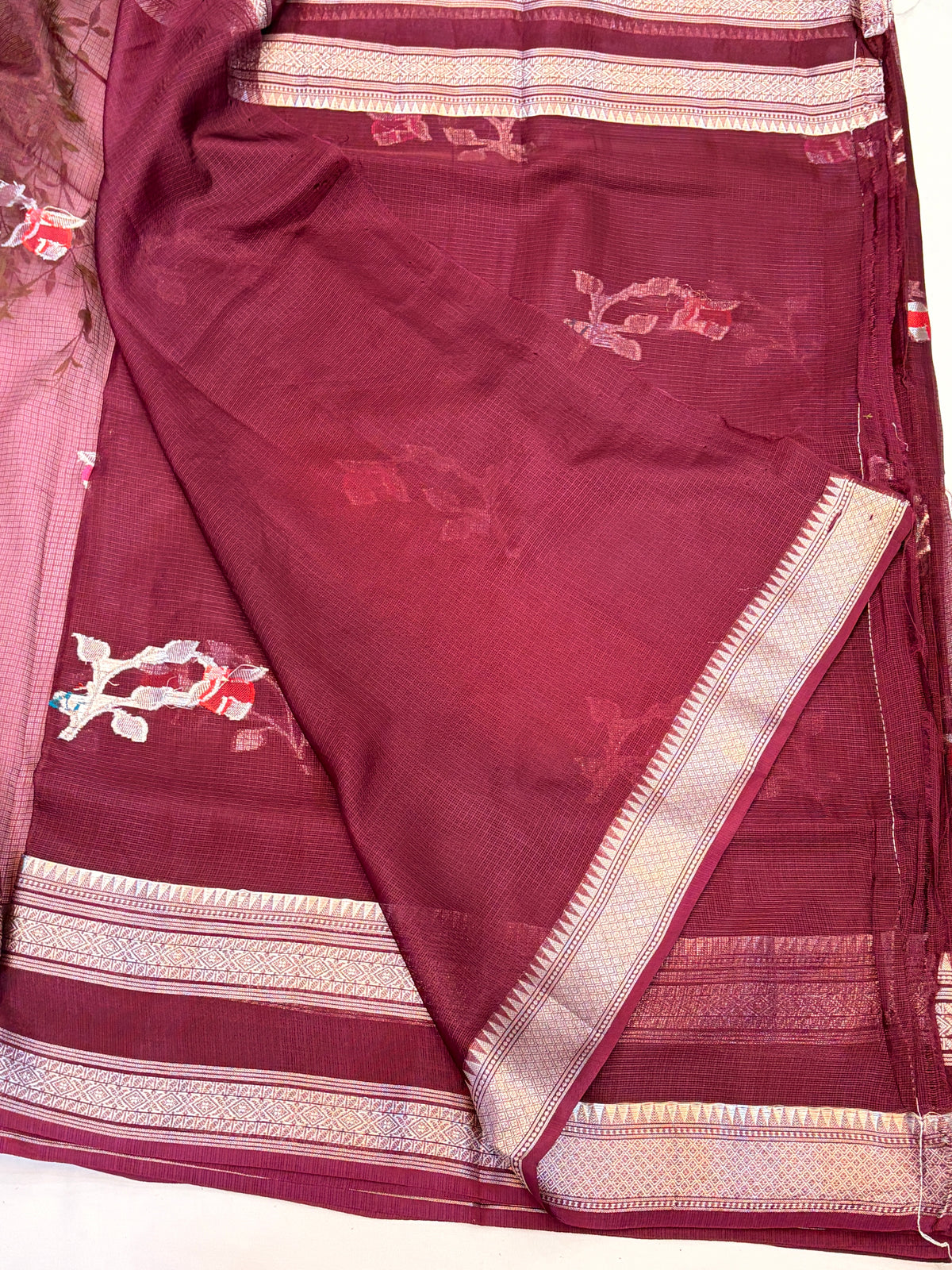 Wine Kota Saree with Zari Gap Border