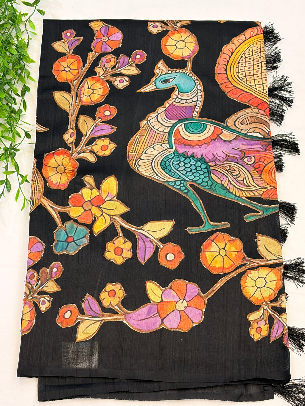 Black Matka Peacock Applique work Saree
