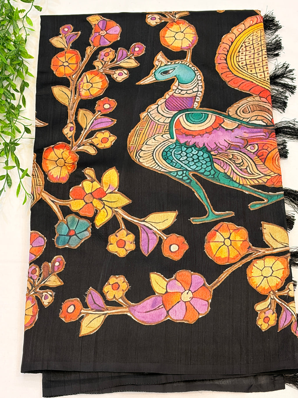 Black Matka Peacock Applique work Saree