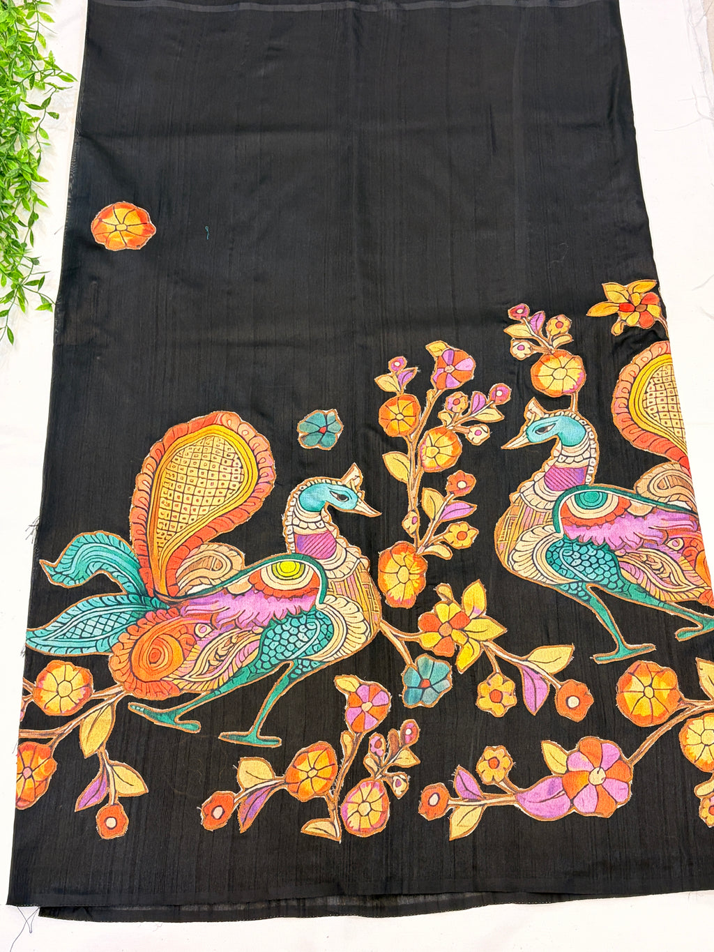 Black Matka Peacock Applique work Saree