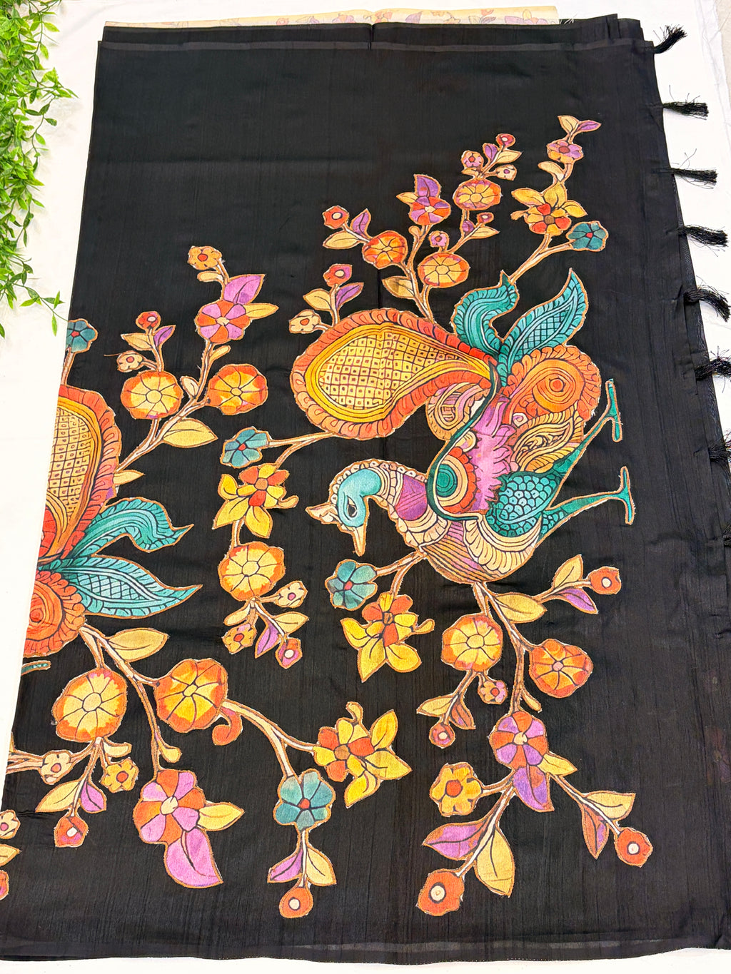 Black Matka Peacock Applique work Saree