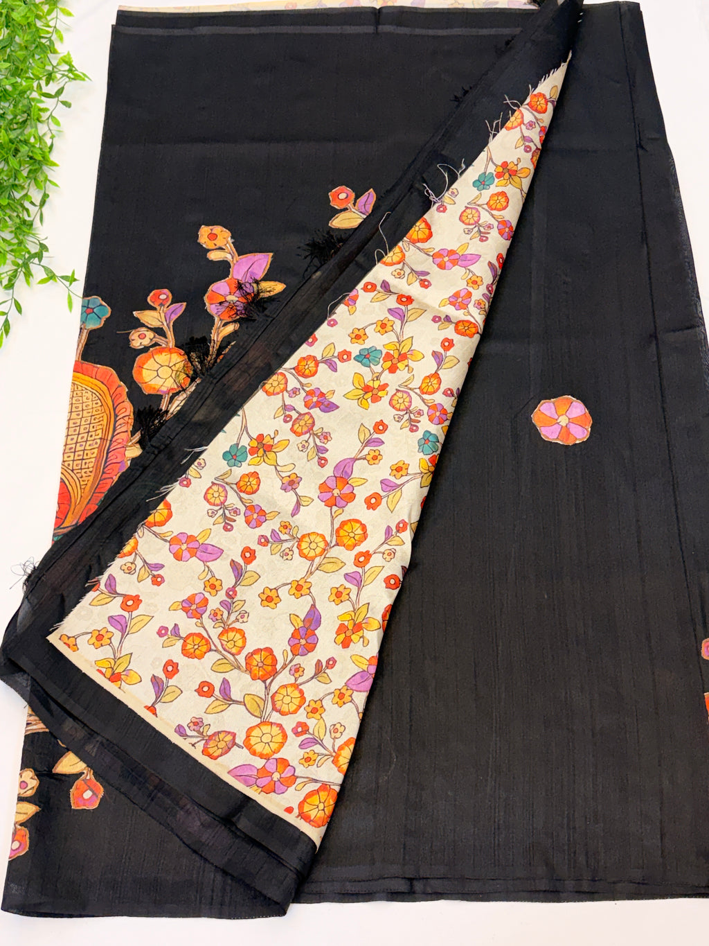 Black Matka Peacock Applique work Saree