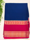 navy Blue with Pink Gap Zari Border soft Crepe silk Saree