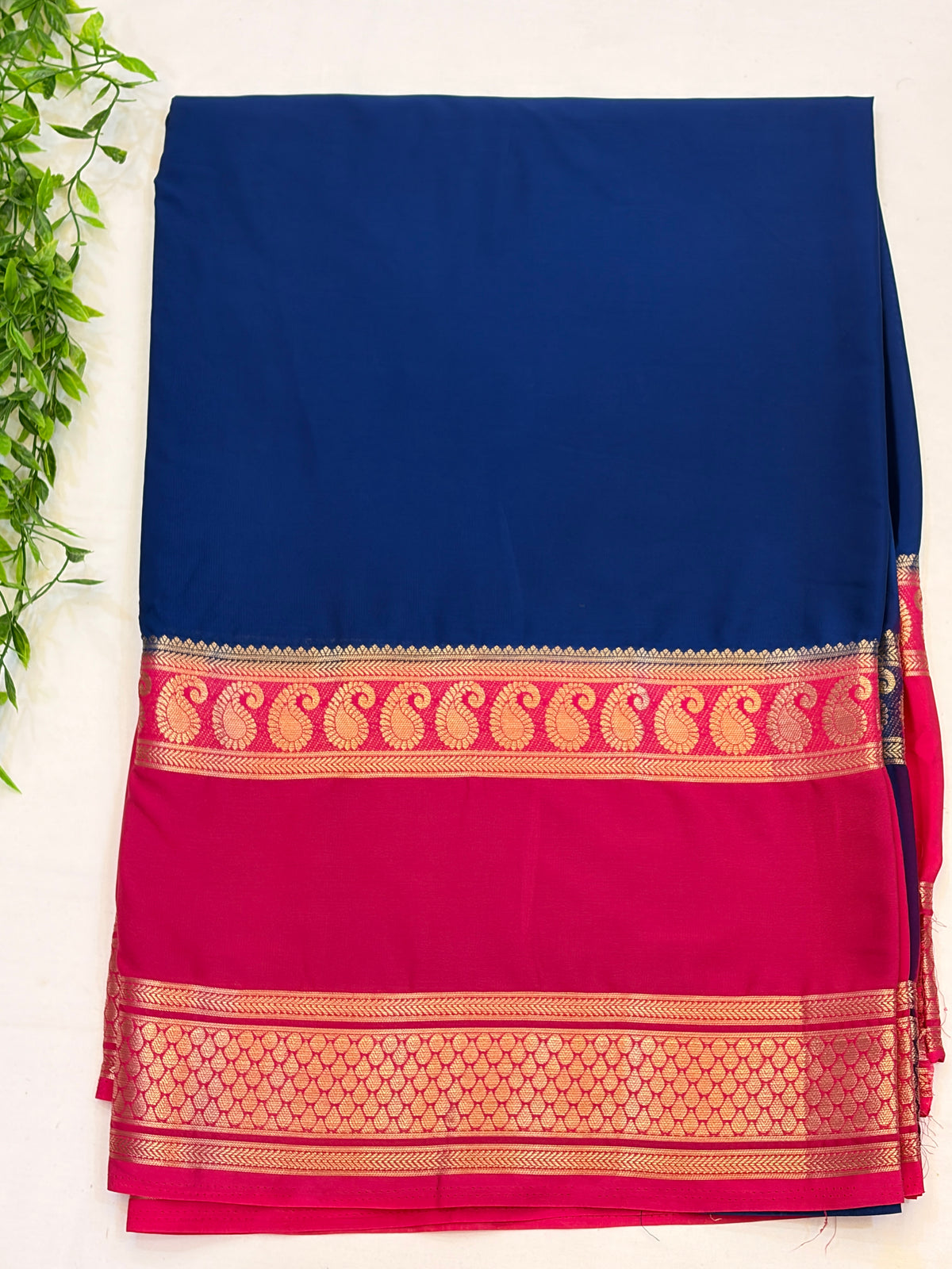 navy Blue with Pink Gap Zari Border soft Crepe silk Saree