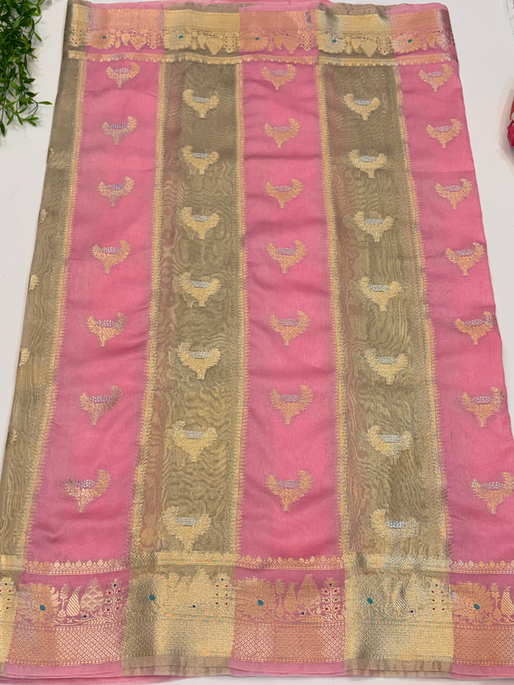 Baby Pink Chinia Tissue Silk Banarasi Saree