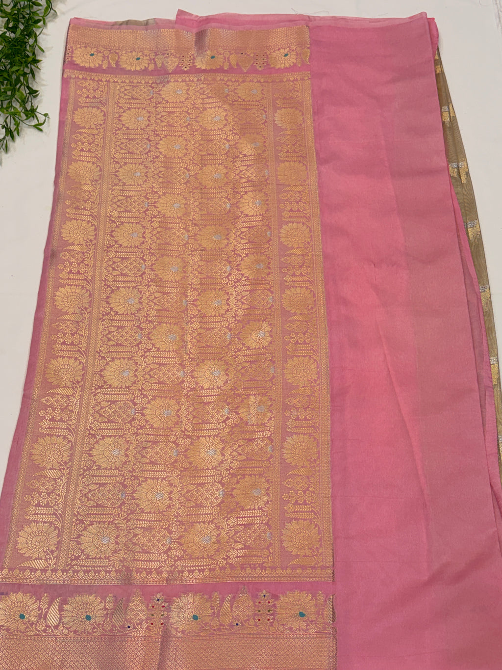 Baby Pink Chinia Tissue Silk Banarasi Saree
