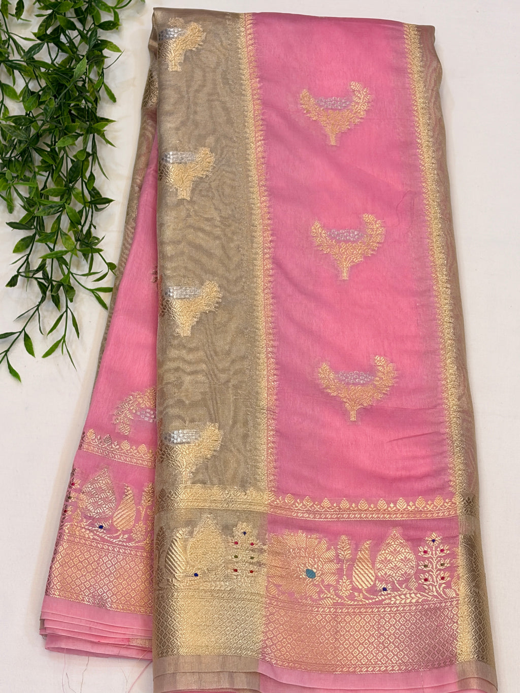 Baby Pink Chinia Tissue Silk Banarasi Saree