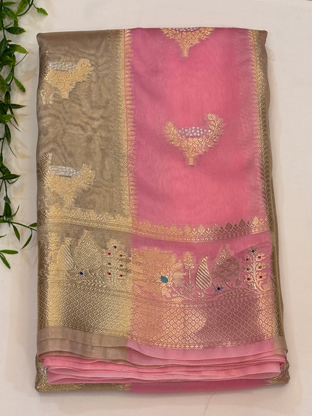 Baby Pink Chinia Tissue Silk Banarasi Saree